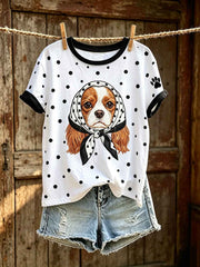 Women's cute dog pattern printed casual short-sleeve T-shirt