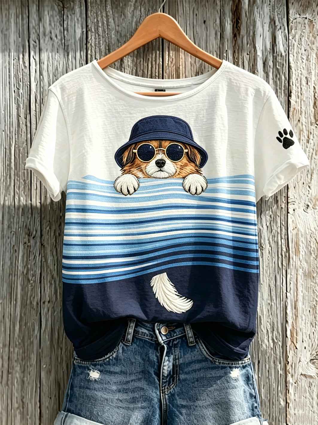 Women's cute dog pattern printed casual short-sleeve T-shirt