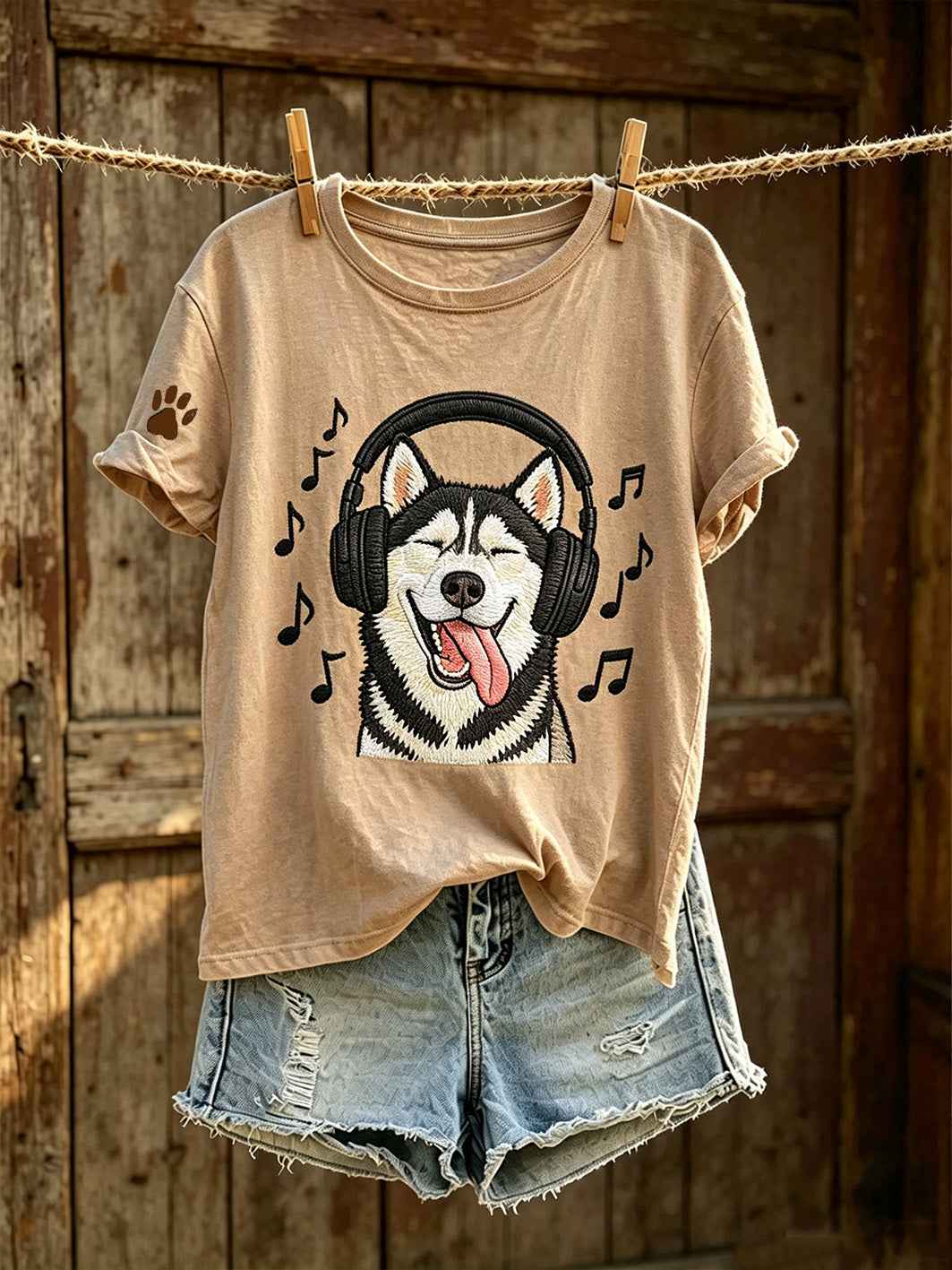 Women's cute dog pattern printed casual short-sleeve T-shirt