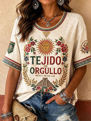 Women's Mexico Pride Art Printed Linen T-shirt