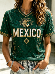 Women's Mexico Football Printed short-sleeved T-shirt gracestitchs