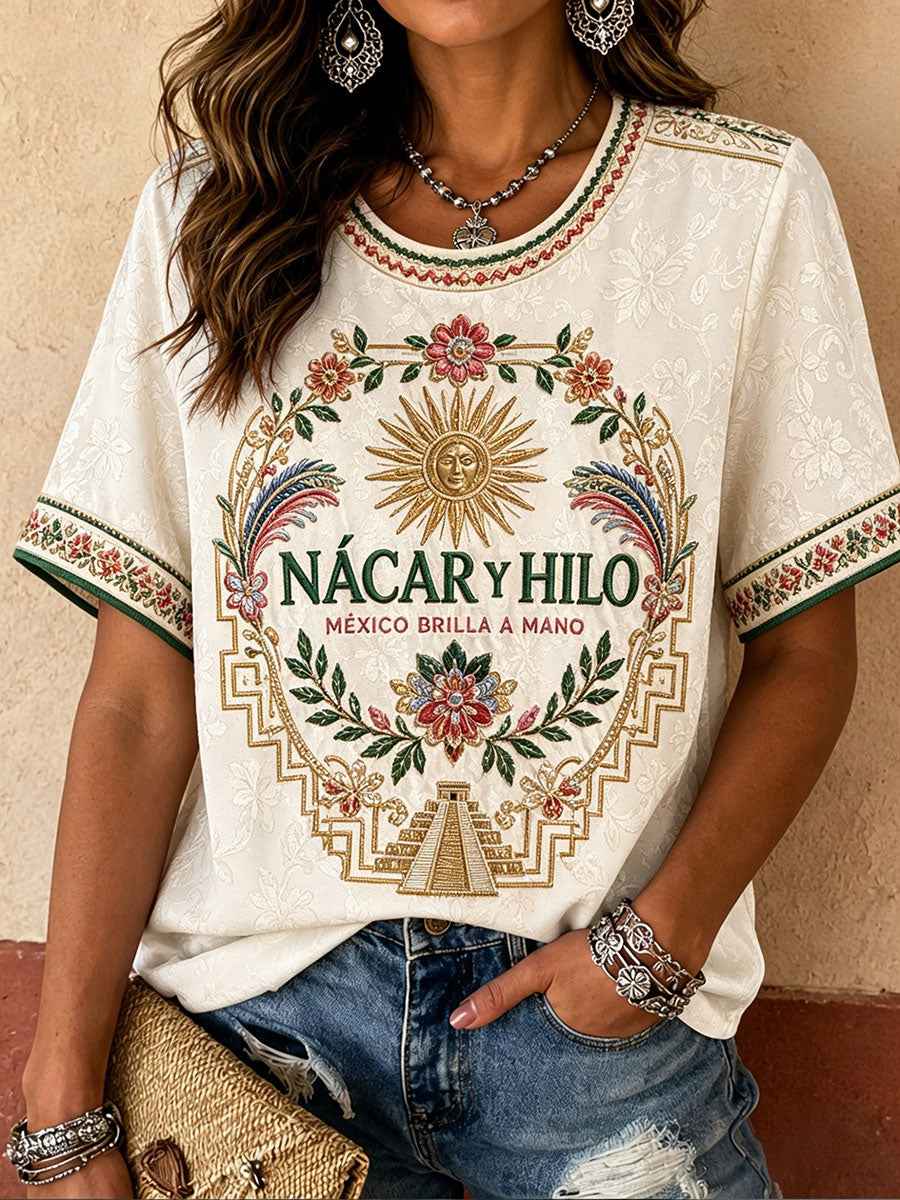 Women's Mexico Pride Art Printed Linen T-shirt