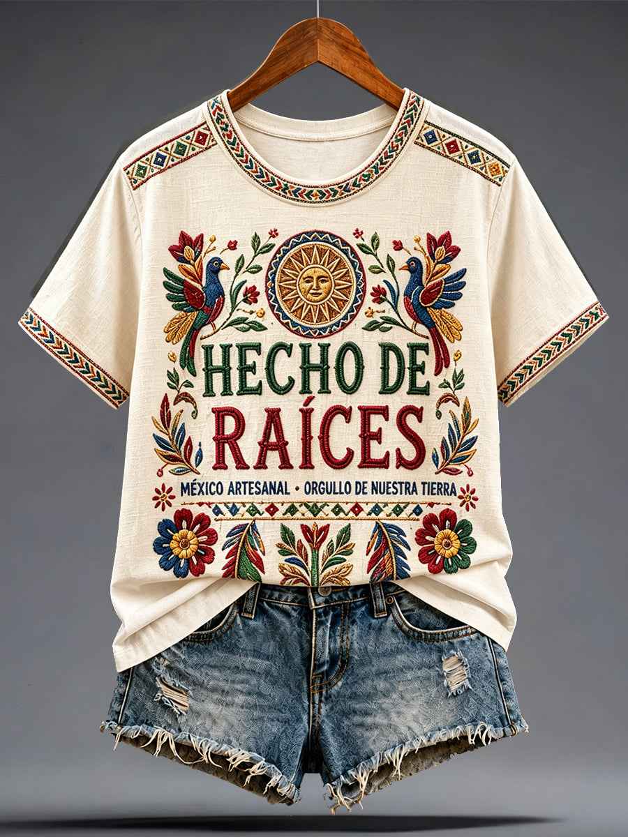 Women's Mexico Pride Art Printed Linen T-shirt