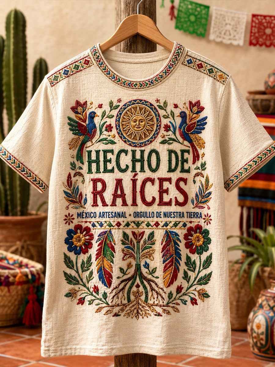 Women's Mexico Pride Art Printed Linen T-shirt