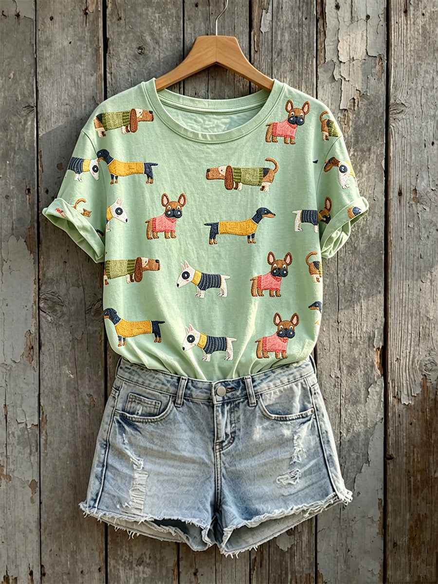 Women's Cute Dogs Print Short-sleeved T-shirt
