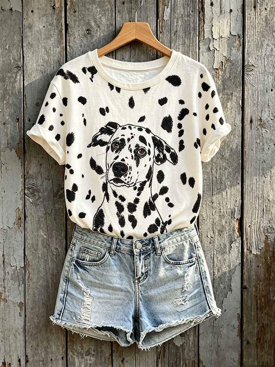 Women's Cute Dalmatian Print Round Neck Short-sleeved T-shirt