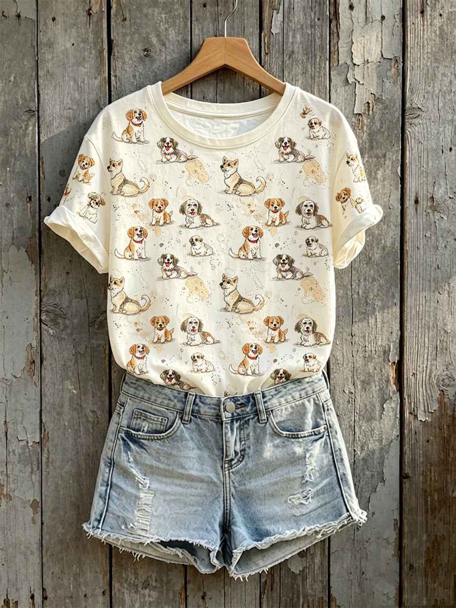 Women's Lovely Dogs Print Short-sleeved T-shirt