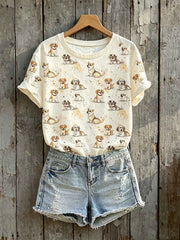Women's Lovely Dogs Print Short-sleeved T-shirt