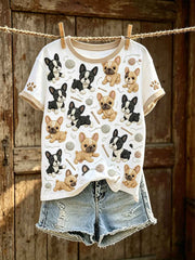 Women's cute dog pattern printed casual short-sleeve T-shirt