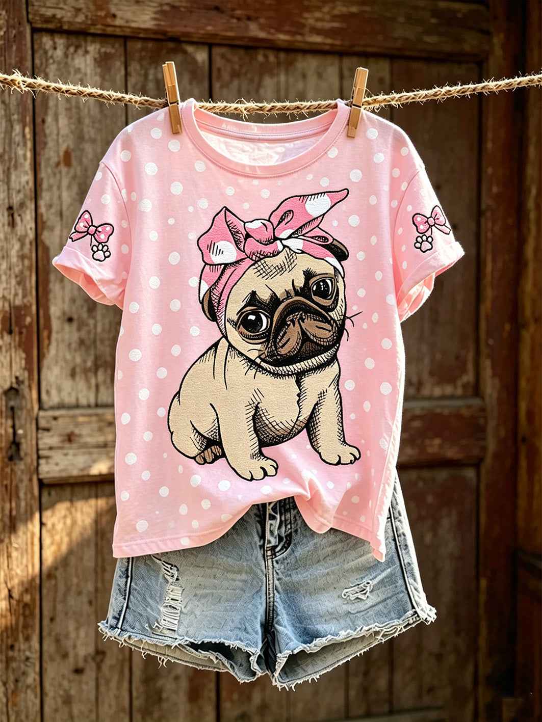 Women's cute dog pattern printed casual short-sleeve T-shirt