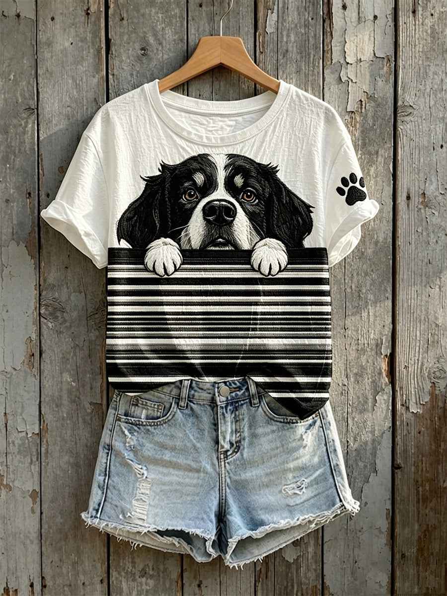 Women's Bernese Mountain Dog Peeking Print Short-sleeved T-shirt