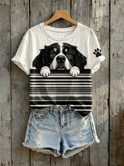 Women's Bernese Mountain Dog Peeking Print Short-sleeved T-shirt