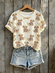 Women's Cute Baby Golden Retriever Print Short-sleeved T-shirt