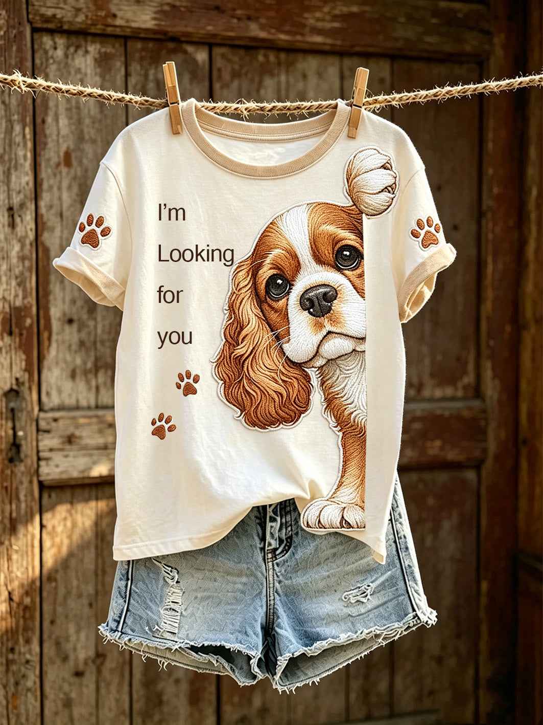 Women's cute dog pattern printed casual short-sleeve T-shirt