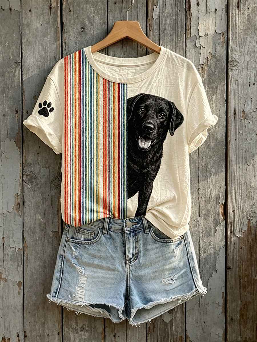 Women's Black Labrador Peeking Print Short-sleeved T-shirt