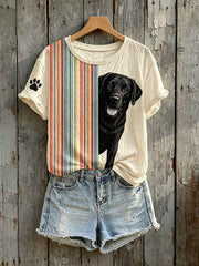 Women's Black Labrador Peeking Print Short-sleeved T-shirt