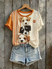 Women's Lovely Dogs  Peeking Print Short-sleeved T-shirt