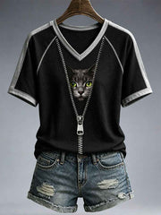 Women's Funny Cat V-Neck T-Shirt