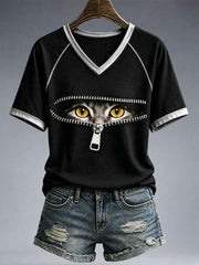 Women's Funny Cat V-Neck T-Shirt