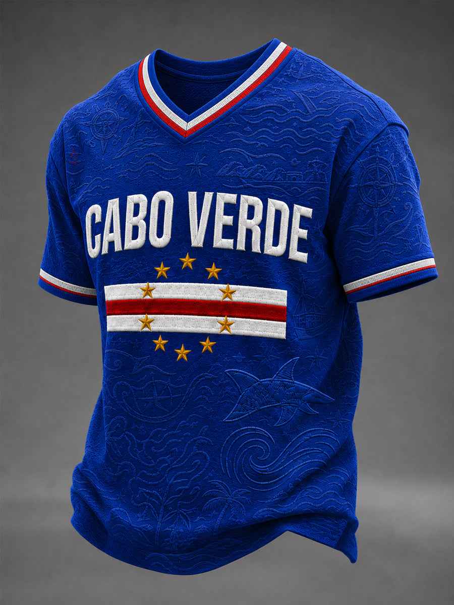 Men's Gift For Football Fans Print Casual Short Sleeve V-Neck T-shirt