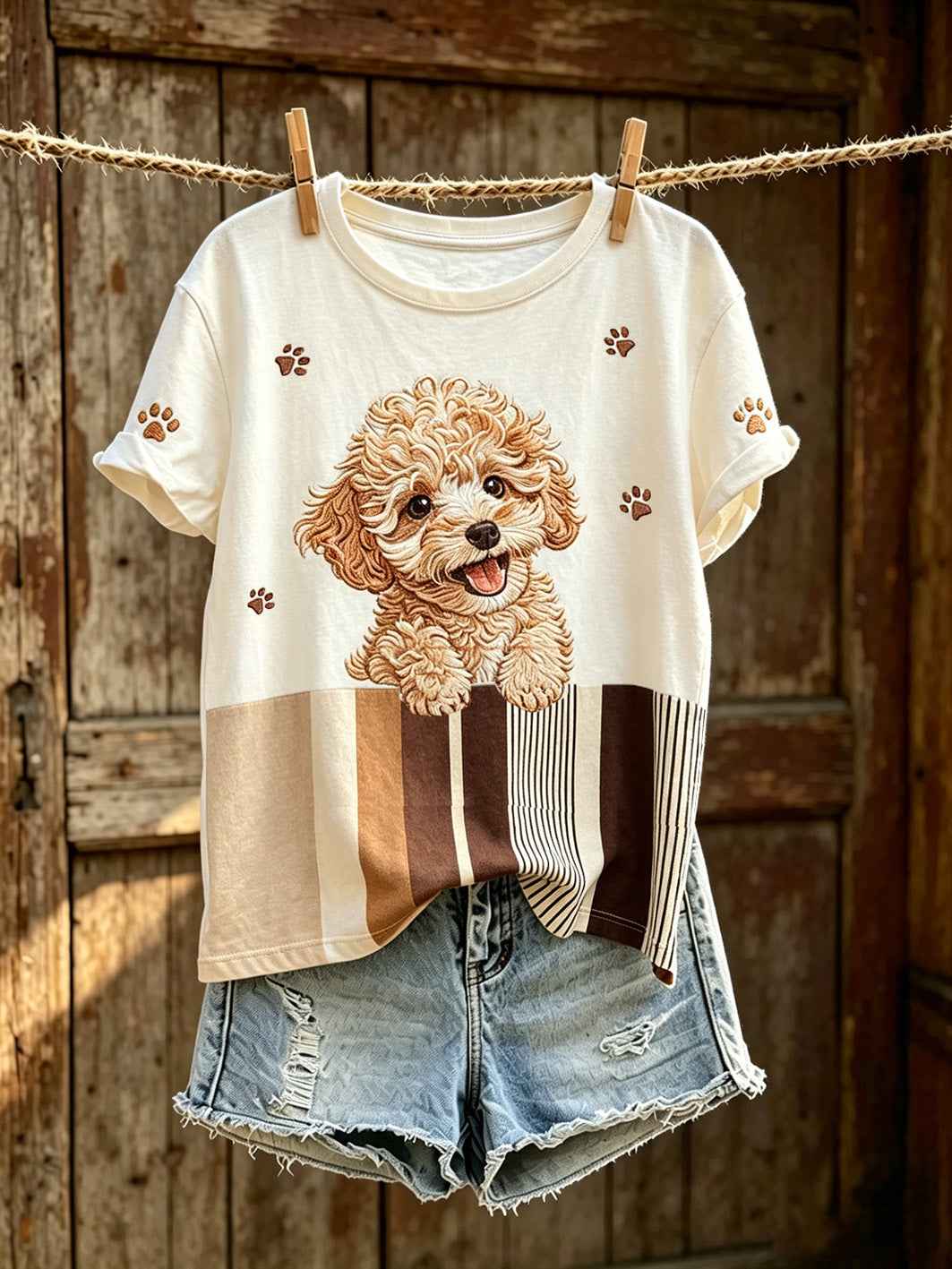 Women's cute dog pattern printed casual short-sleeve T-shirt