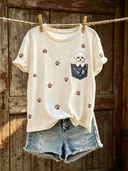 Women's cute dog pattern printed casual short-sleeve T-shirt