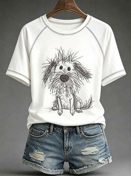 Women's Dog Art Print Casual T-Shirt