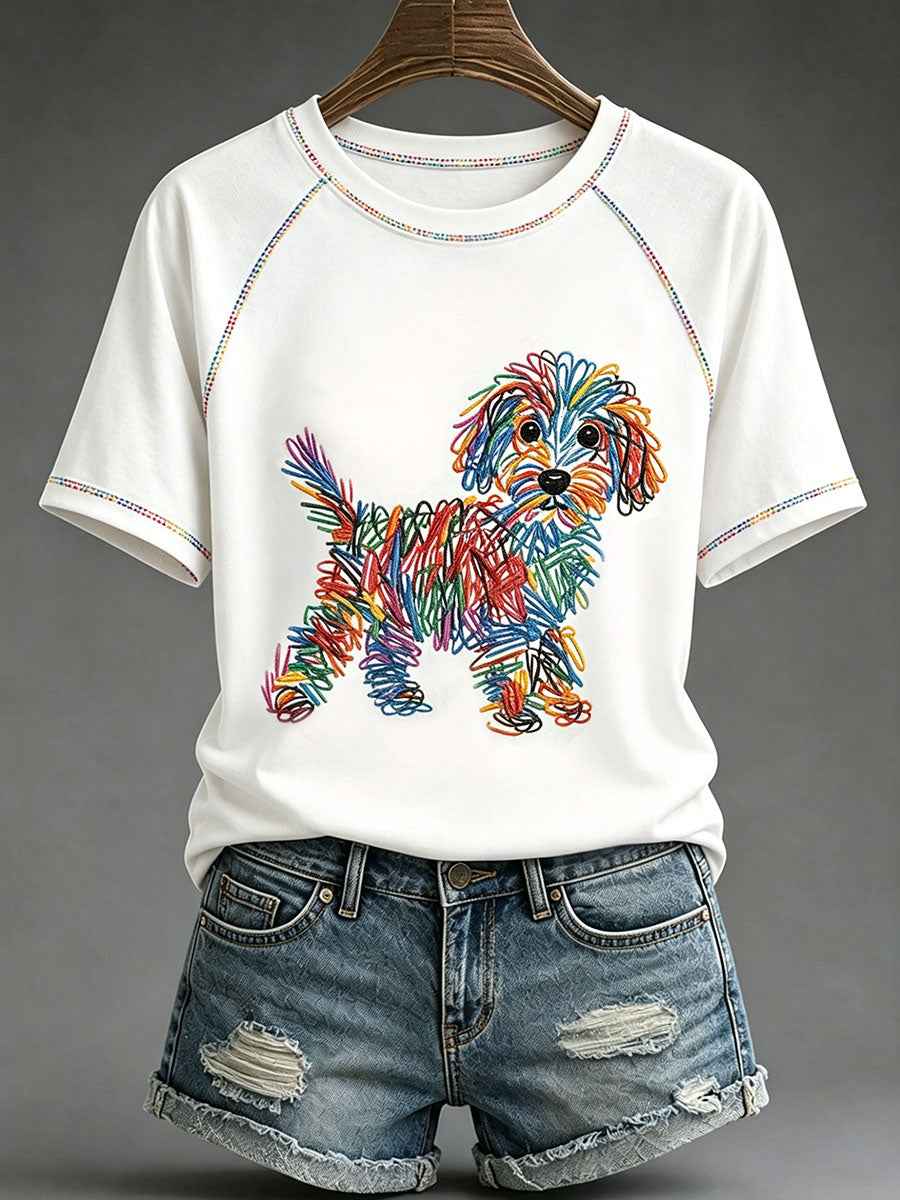 Women's Dog Art Print Casual T-Shirt