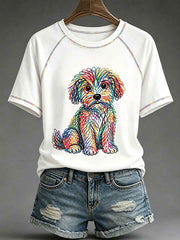 Women's Dog Art Print Casual T-Shirt