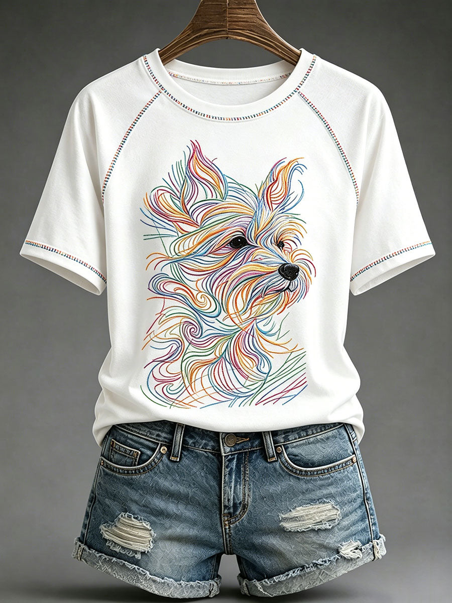 Women's Dog Art Print Casual T-Shirt gracestitchs