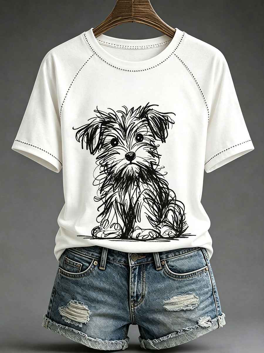 Women's Dog Art Print Casual T-Shirt