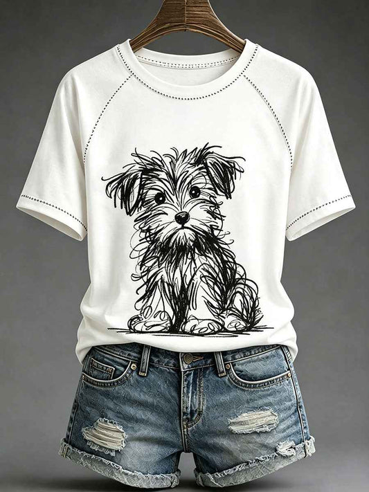Women's Dog Art Print Casual T-Shirt