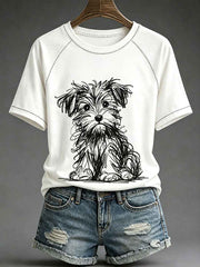 Women's Dog Art Print Casual T-Shirt