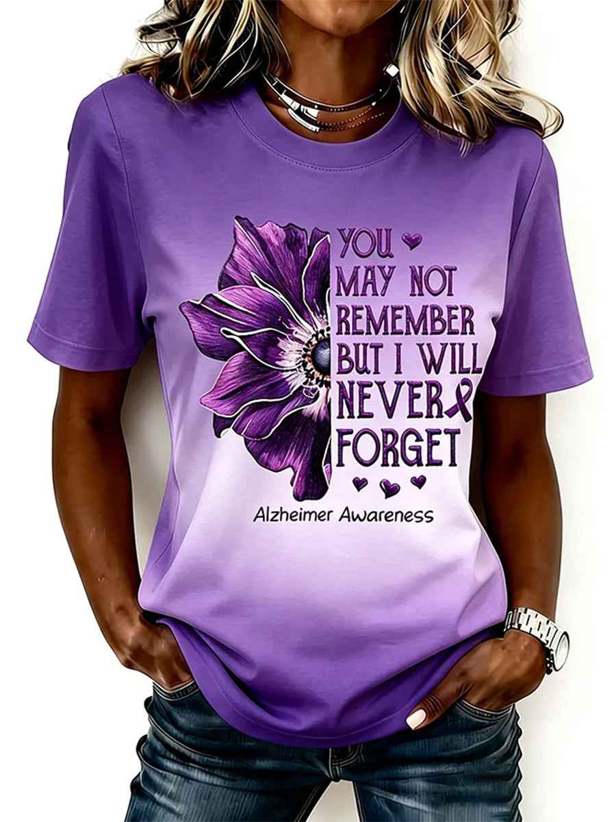 Women's Purple Floral & Alzheimer's Awareness Support Print Tee