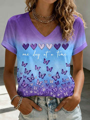 Women's Alzheimer's Awareness Support Print V-Neck Tee