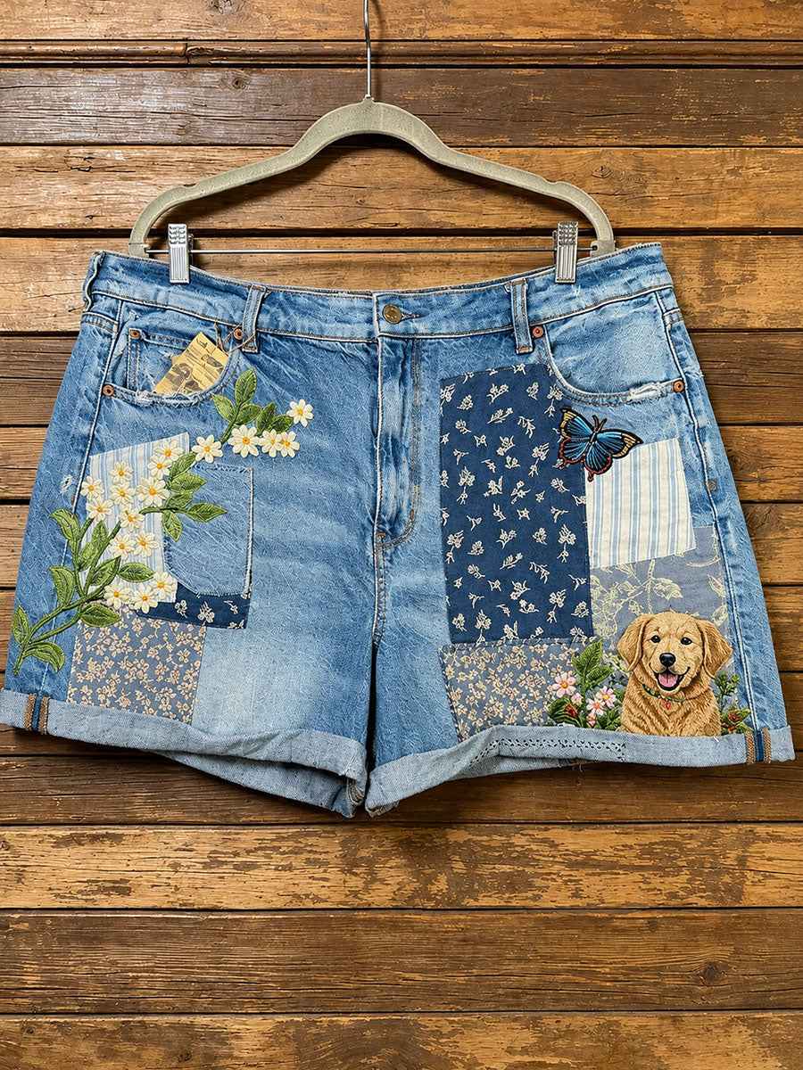 Women's Dog Art Print Casual Shorts