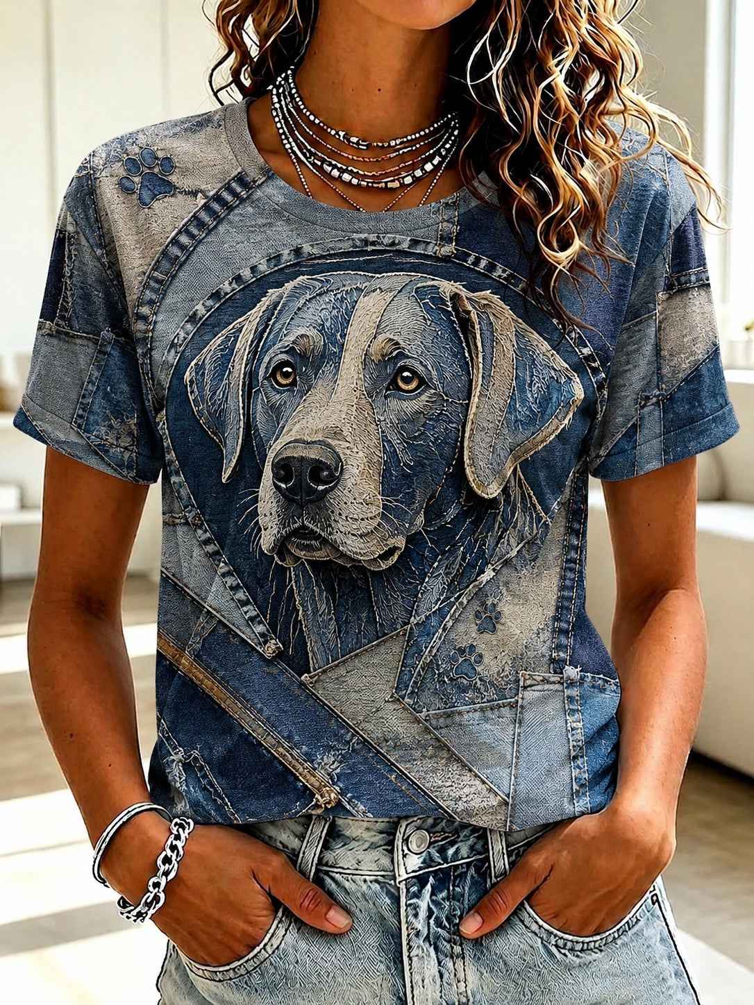 Women's Art Dog Printed T-shirt