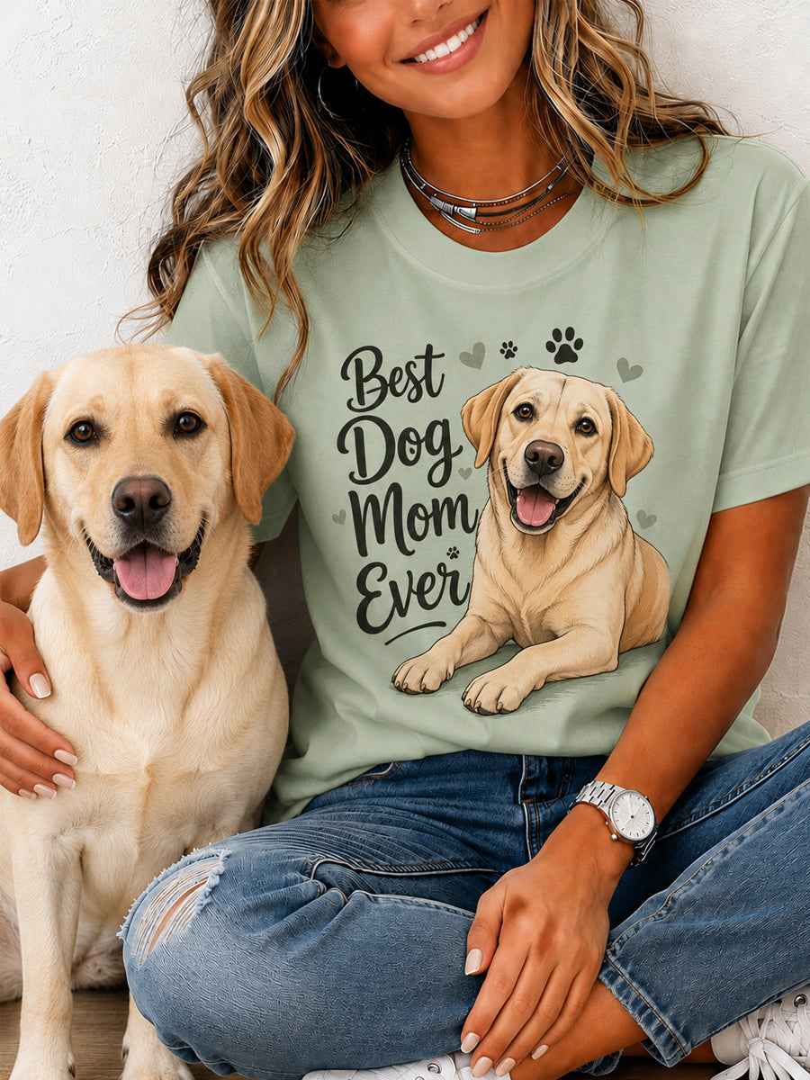 Women's Funny Best Dog Mom Ever Print Gift For Pet Lovers Casual Tee