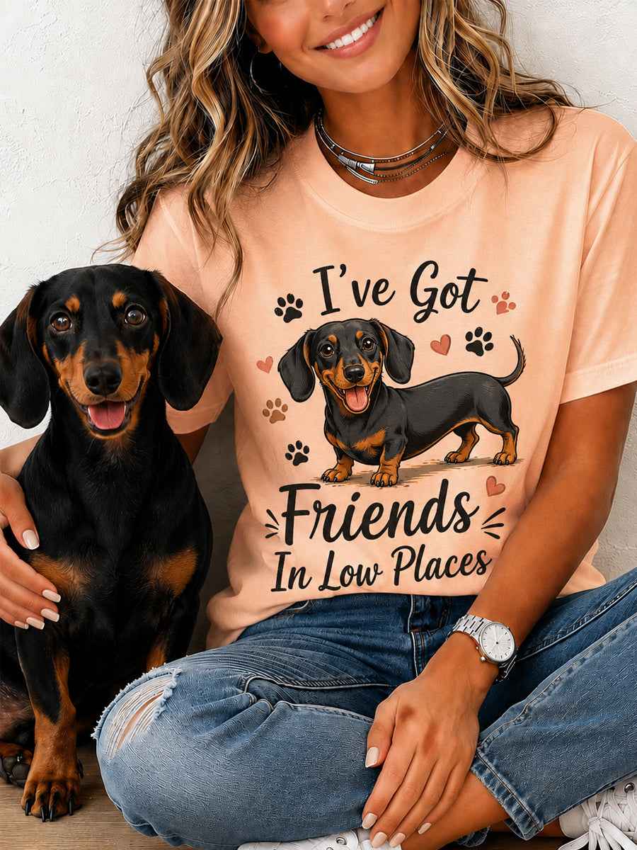 Women's Funny I've Got Friends In Low Places Print Gift For Pet Lovers Casual Tee