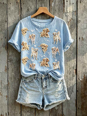 Women's Cute Golden Retriever Art Pattern Print Short-sleeved T-shirt