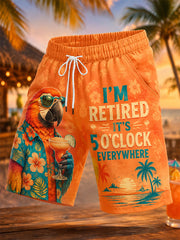 Men's I'm Retired It's 5 O'clock Everywhere Parrot Print Casual Shorts gracestitchs