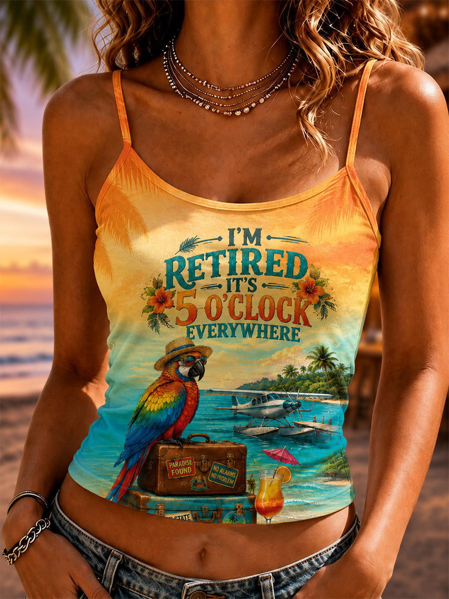 Women's I'm Retired It's 5 O'clock Everywhere Parrot Print Casual Vest gracestitchs