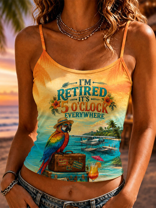 Women's I'm Retired It's 5 O'clock Everywhere Parrot Print Casual Vest gracestitchs