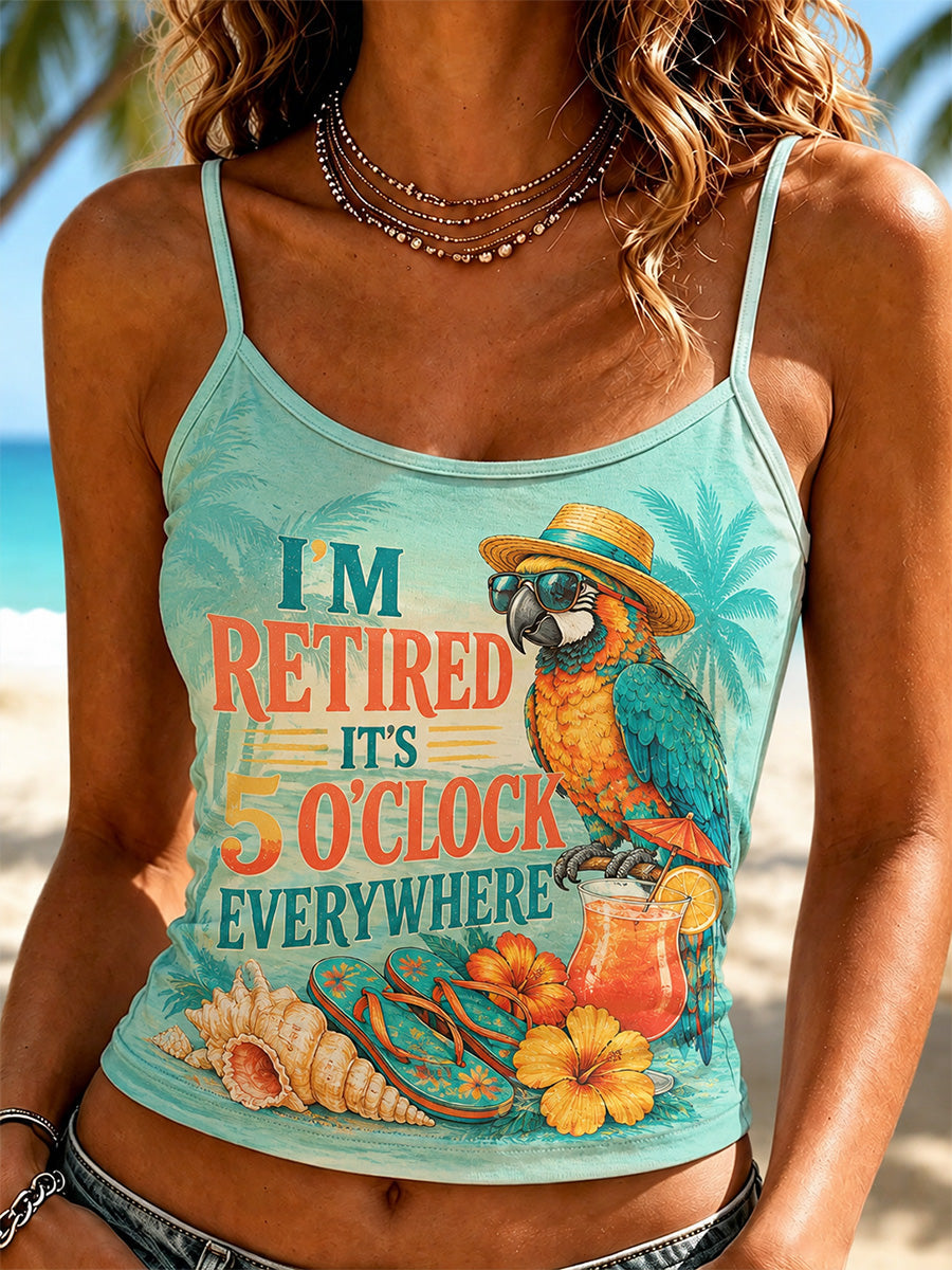 Women's I'm Retired It's 5 O'clock Everywhere Parrot Print Casual Camisole gracestitchs