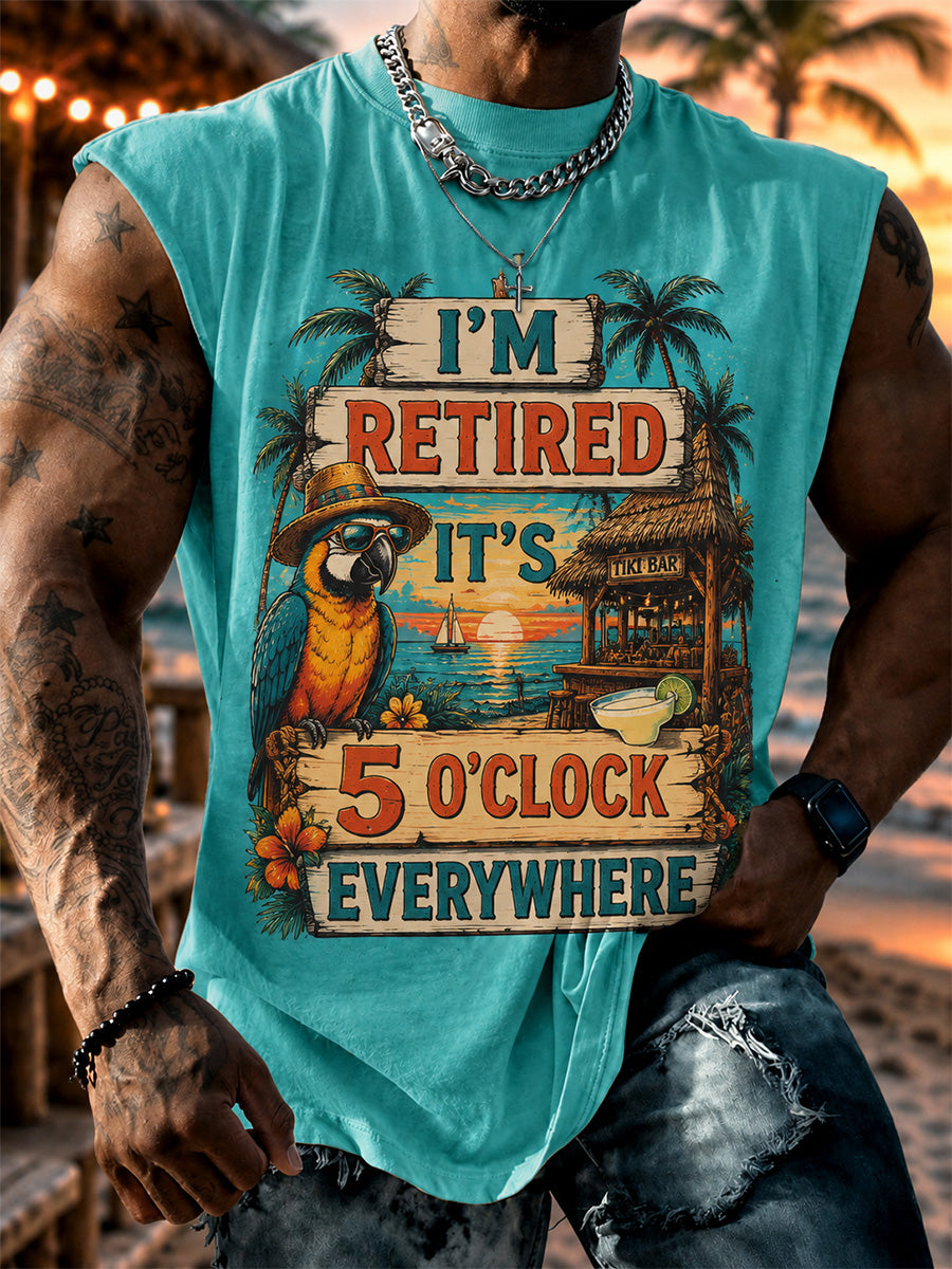 Men's I'm Retired It's 5 O'clock Everywhere Parrot Print Casual Vest gracestitchs