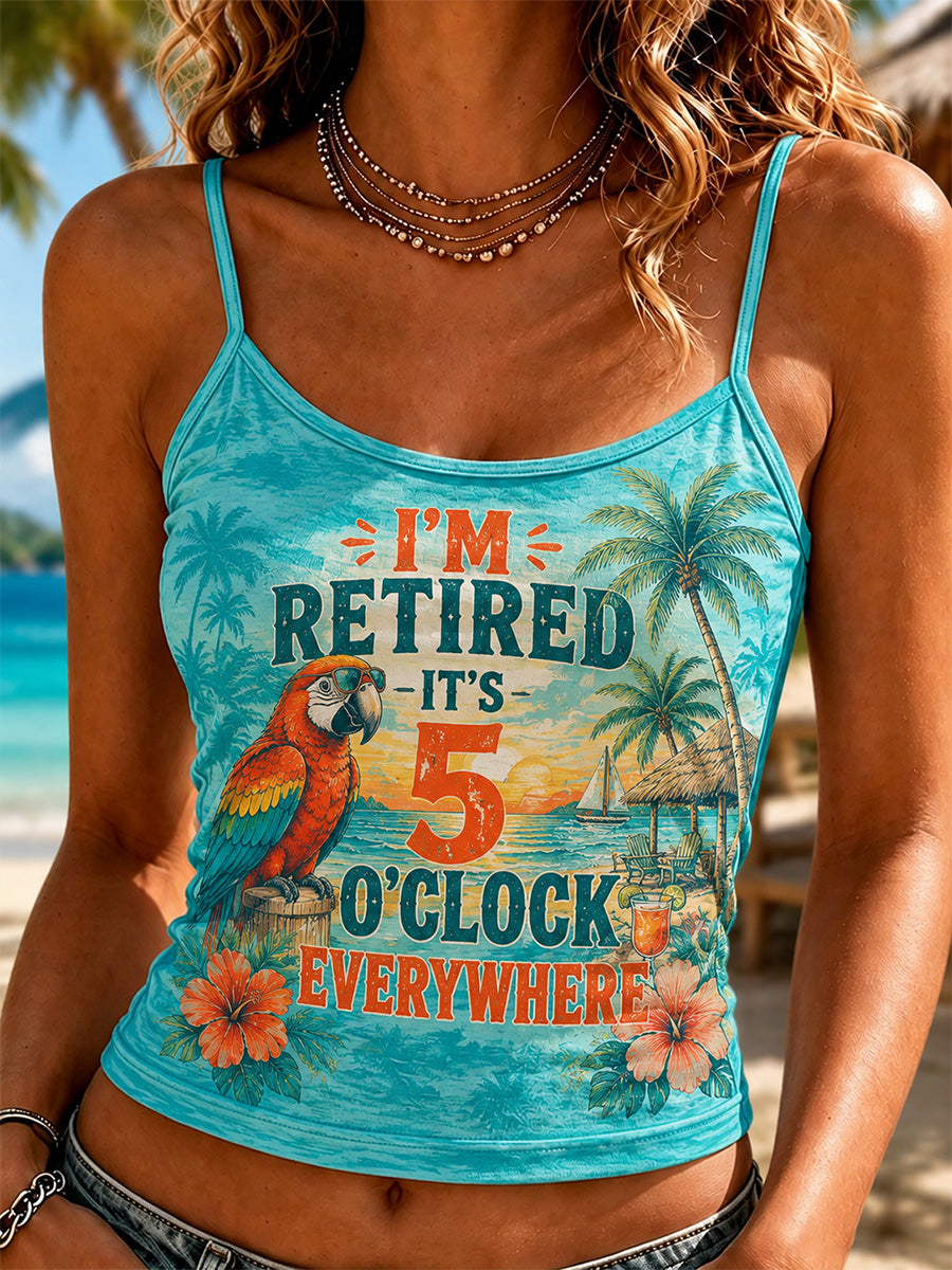 Women's I'm Retired It's 5 O'clock Everywhere Parrot Print Casual Camisole gracestitchs