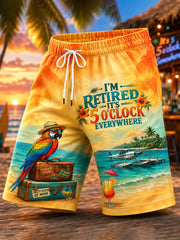 Men's I'm Retired It's 5 O'clock Everywhere Parrot Print Casual Shorts gracestitchs