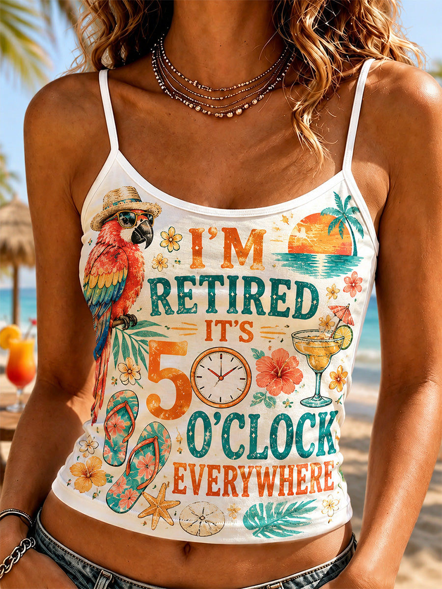 Women's I'm Retired It's 5 O'clock Everywhere Parrot Print Casual Camisole gracestitchs