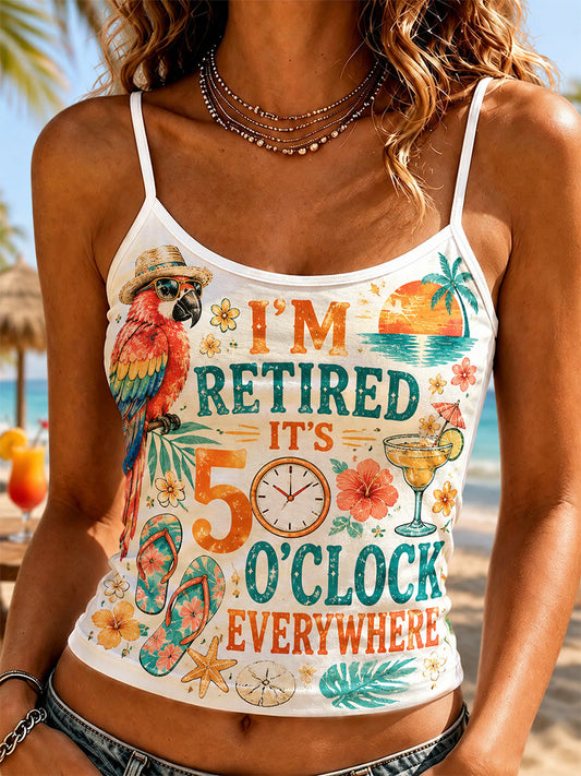 Women's I'm Retired It's 5 O'clock Everywhere Parrot Print Casual Camisole gracestitchs