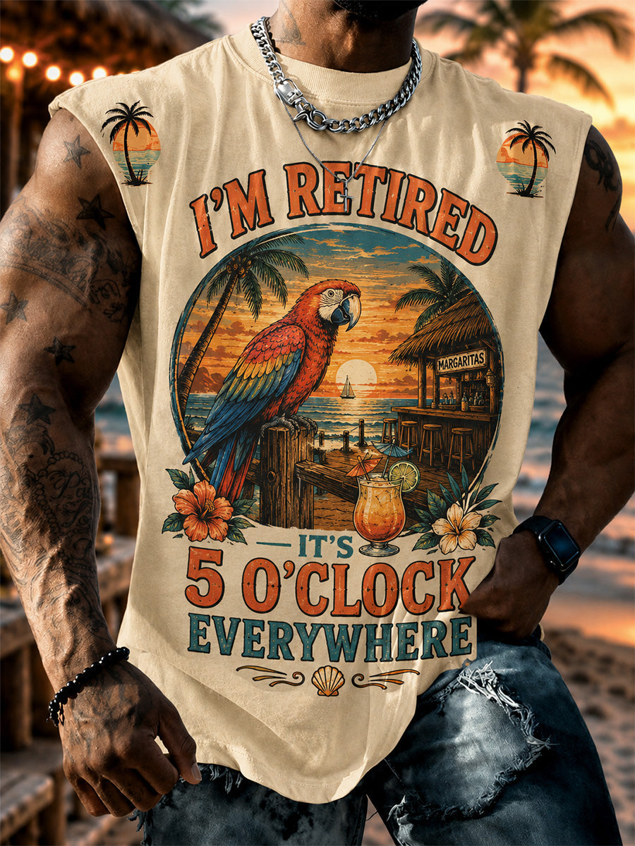 Men's I'm Retired It's 5 O'clock Everywhere Parrot Print Casual Vest gracestitchs